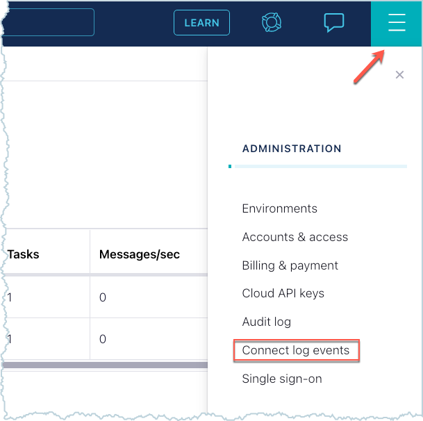 Connector Events Admin Menu