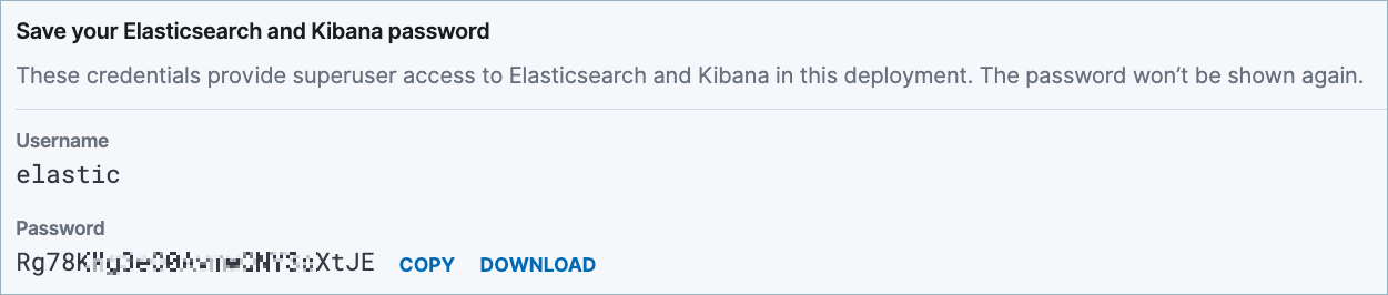 Elasticsearch Deployment username and password