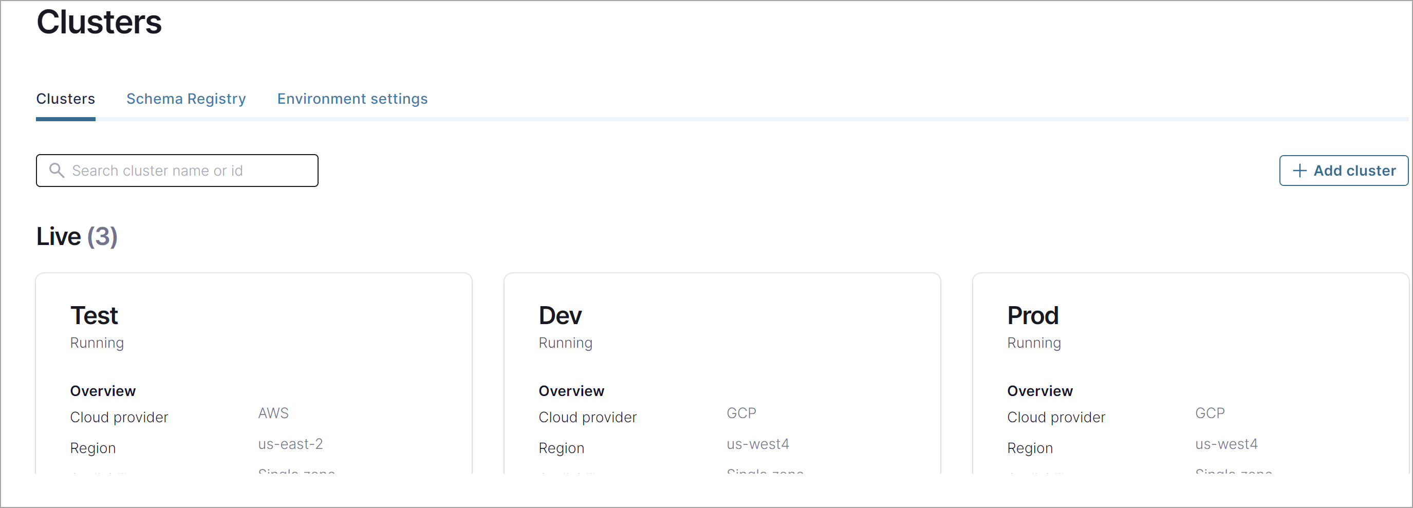 Confluent Cluster panel