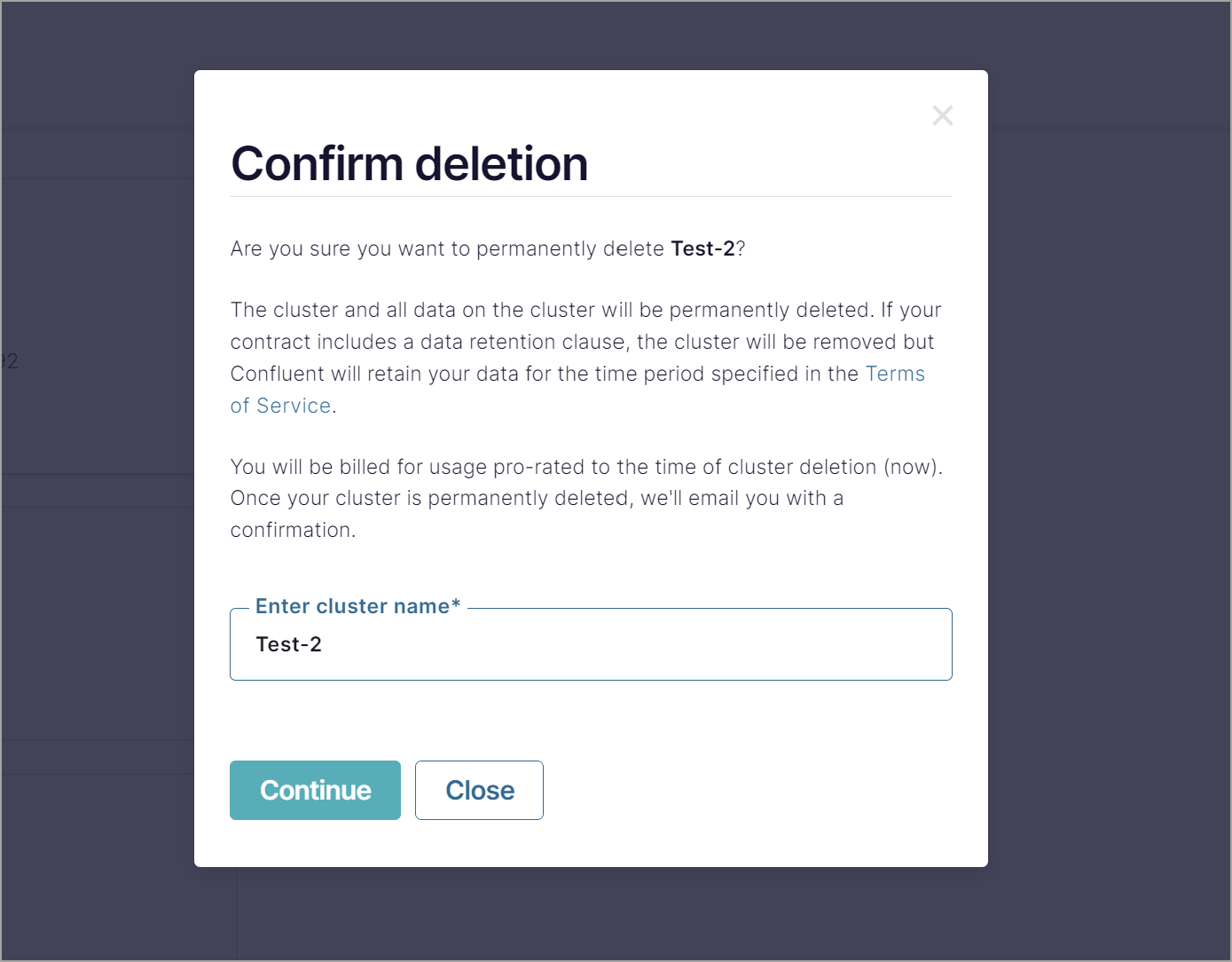 Confirm cloud cluster deletion