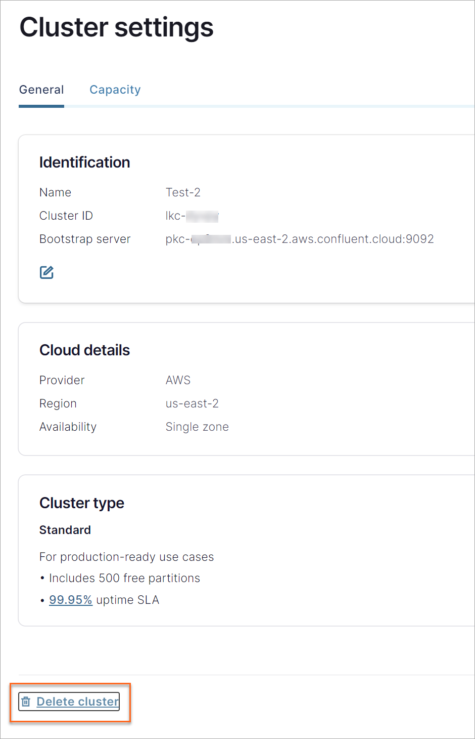 Confluent Cloud Change Settings Delete Cluster