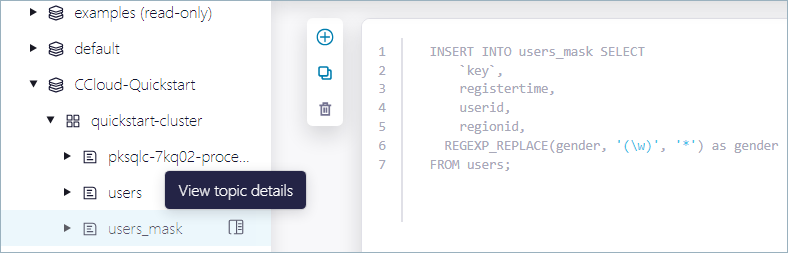 Navigation view in a Flink workspace in Confluent Cloud