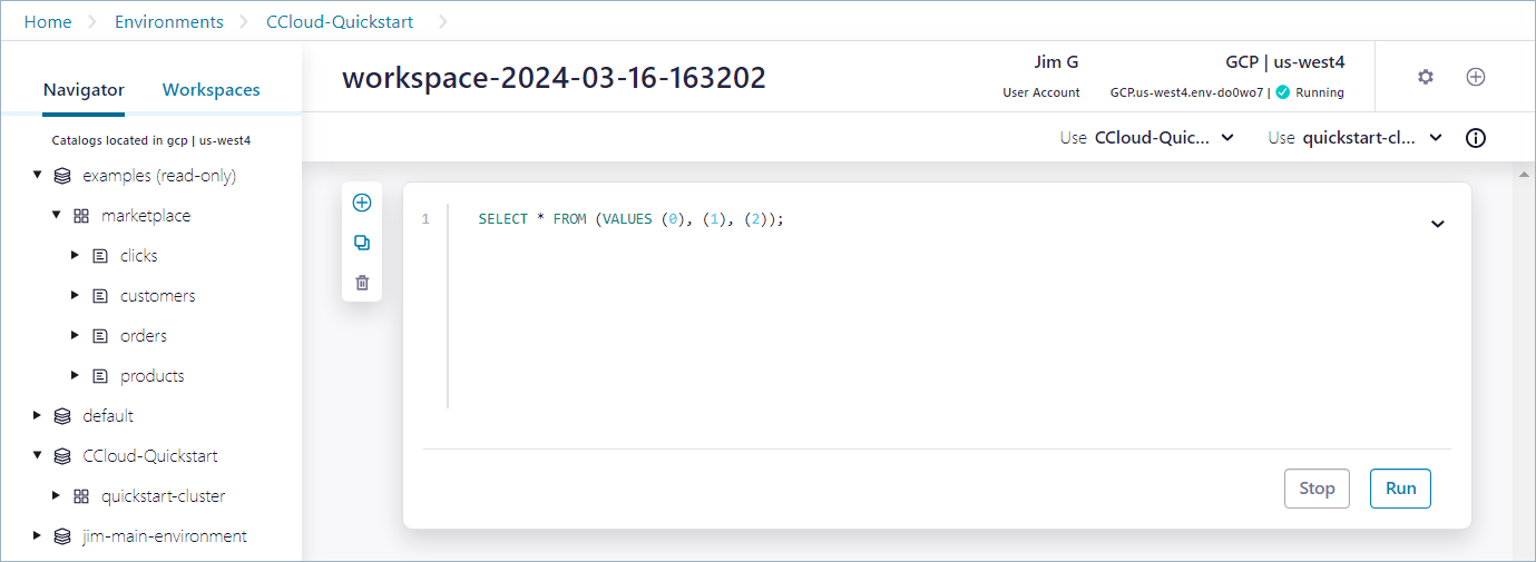 Flink workspace in Confluent Cloud