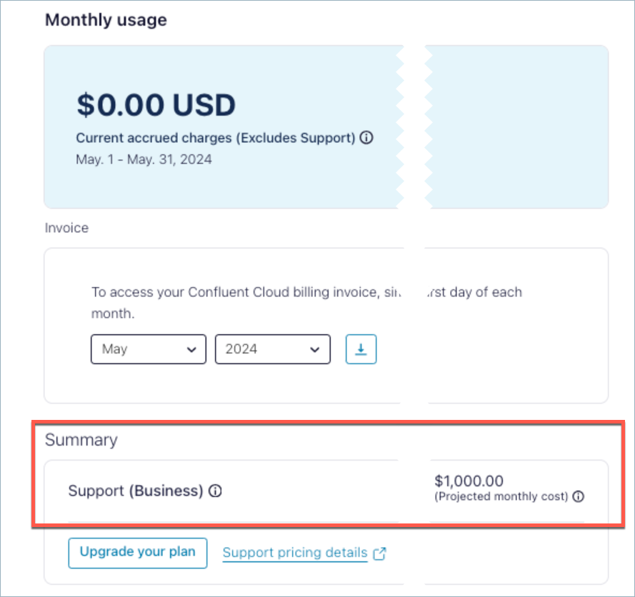Confluent Cloud Support billing in Console