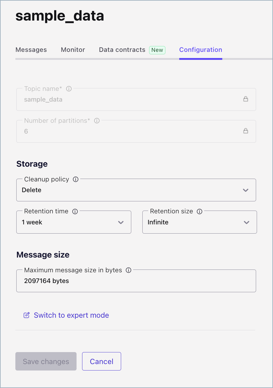 Edit topic settings in Confluent Cloud