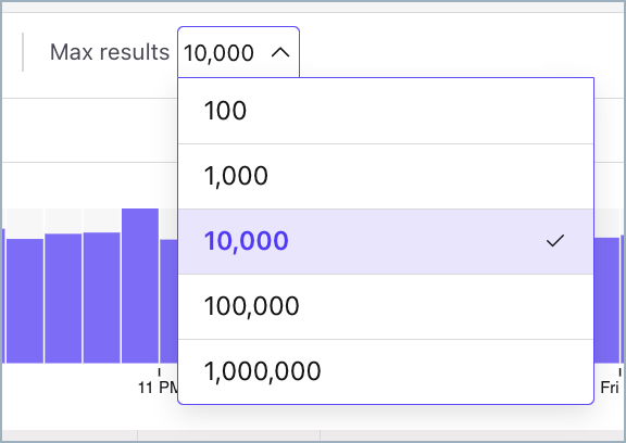 Max results drop down in message browser