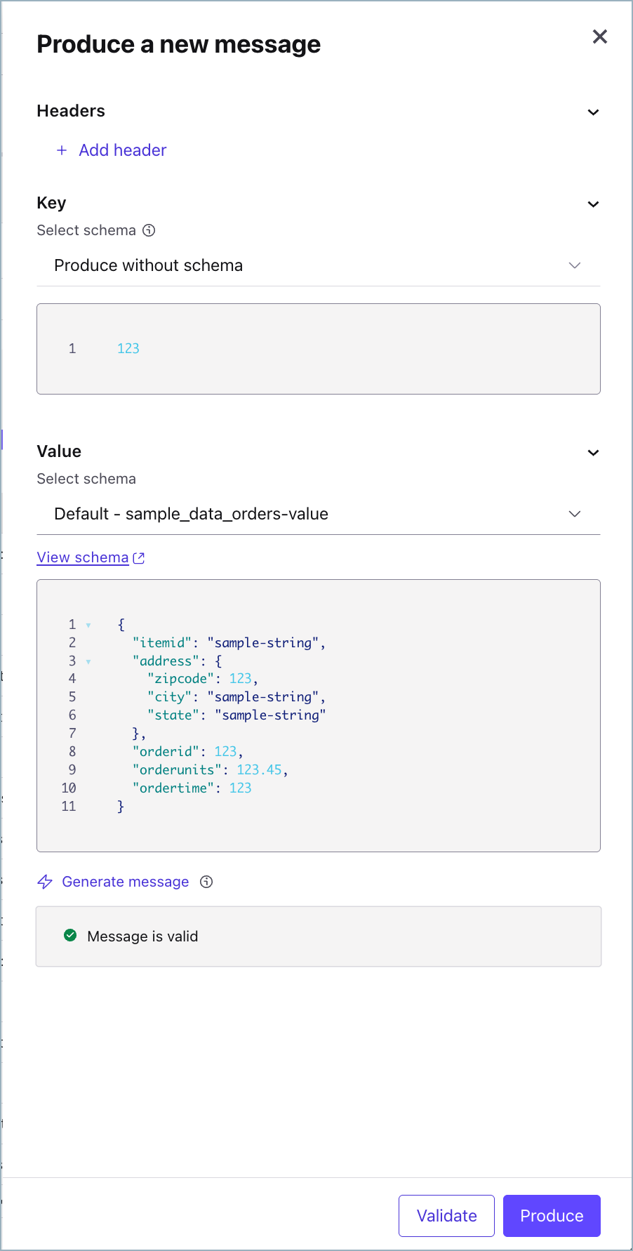 Produce messages in message browser