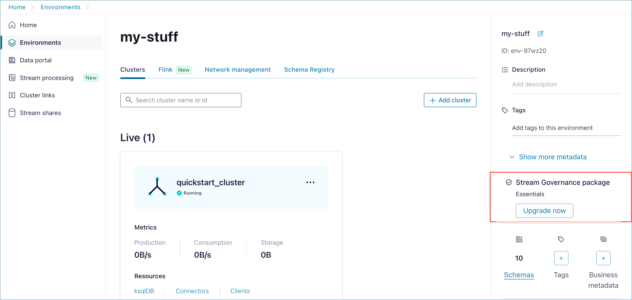 Screenshot of choosing a Stream Governance package