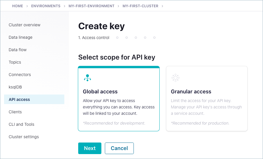 Confluent Cloud API keys