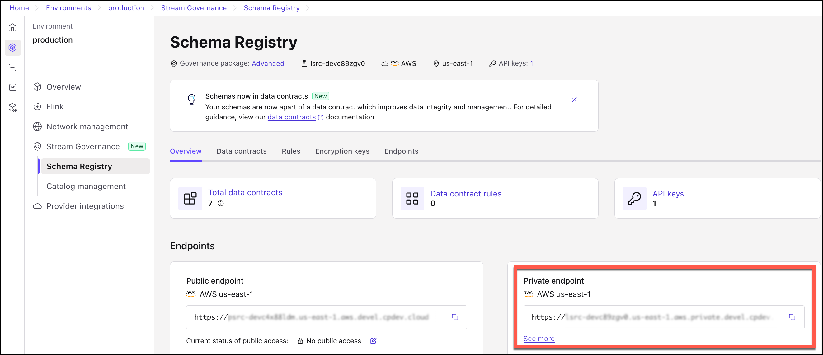 Schema Registry endpoint with PrivateLink on Cloud Console