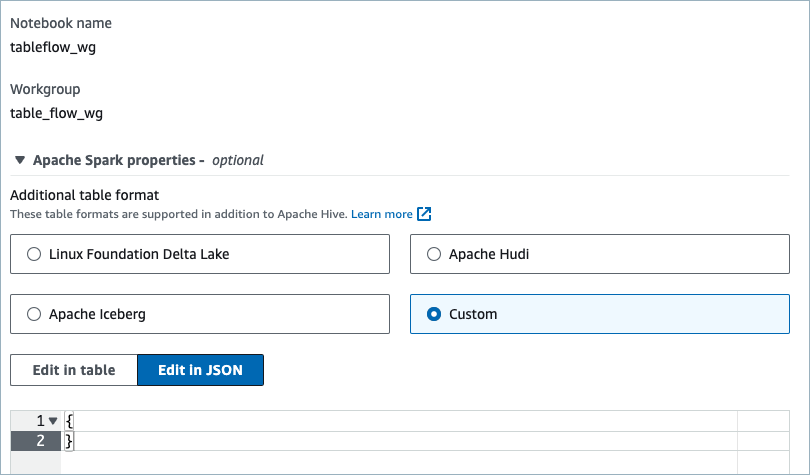 Screenshot showing the Create Workgroup page in Amazon Athena for Confluent Tableflow