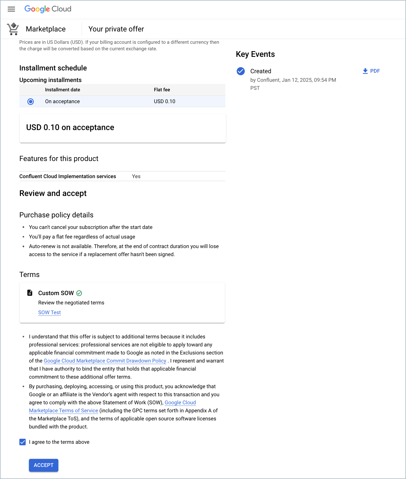 Private offer accept on Google Cloud