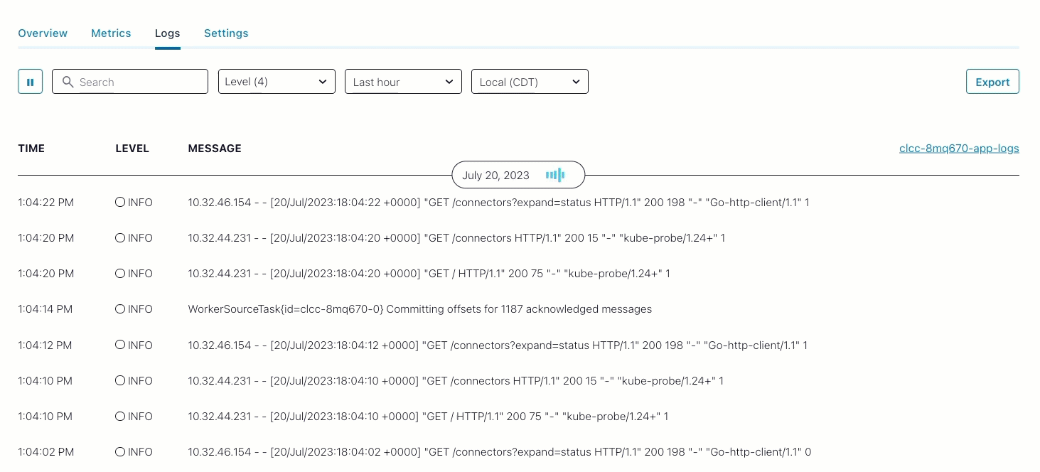 Animated GIF of log messages