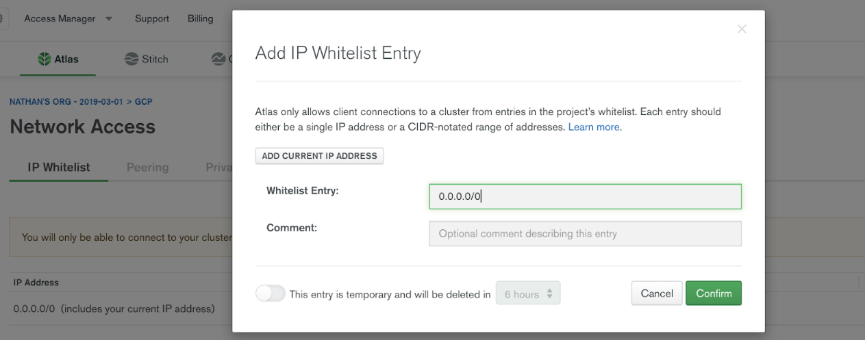 MongoDB IP Whitelist Entry