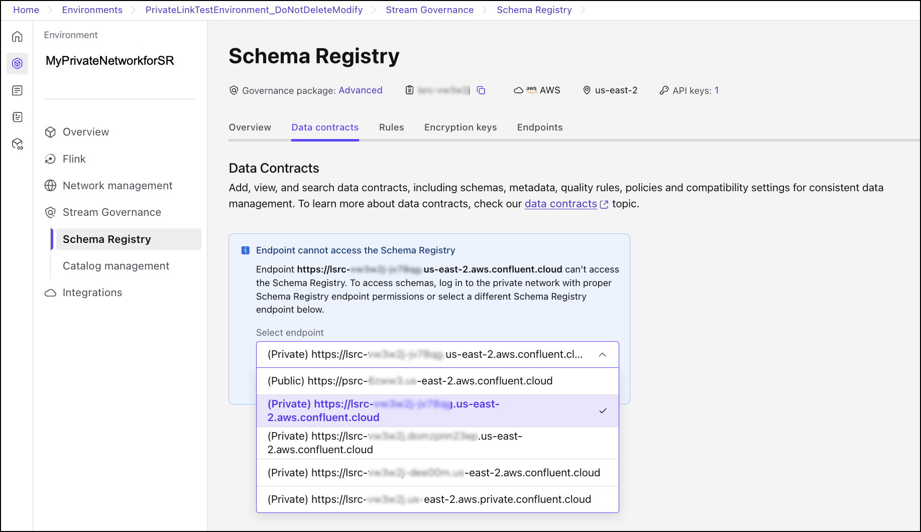 View schemas on Confluent Cloud with Schema Registry PrivateLink