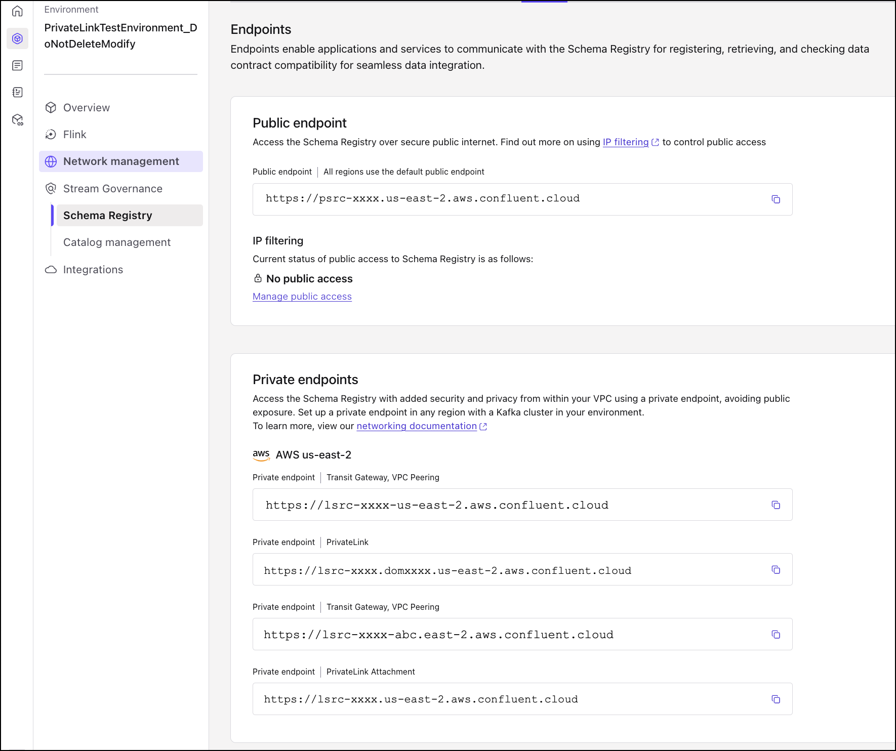 Schema Registry endpoints on Cloud Console