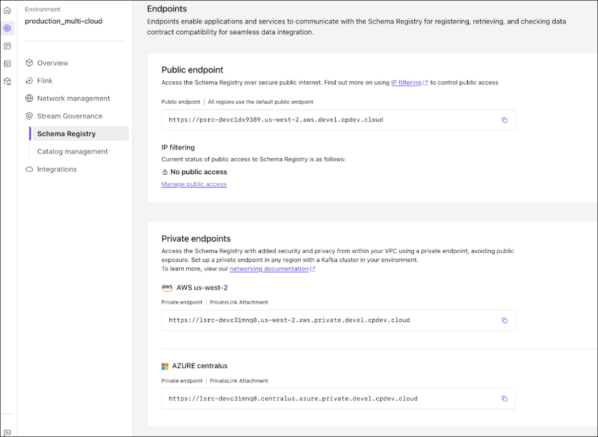 Schema Registry endpoint with PrivateLink on Cloud Console