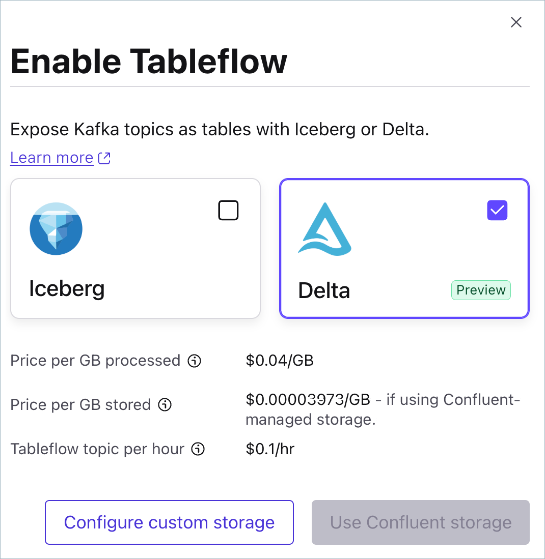 Enable Tableflow dialog in Confluent Cloud Console
