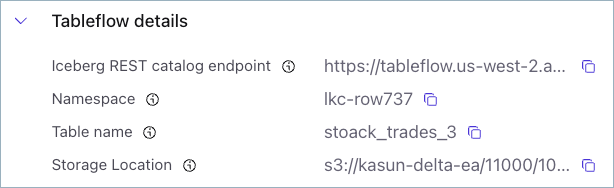 Tableflow storage location in Cloud Console